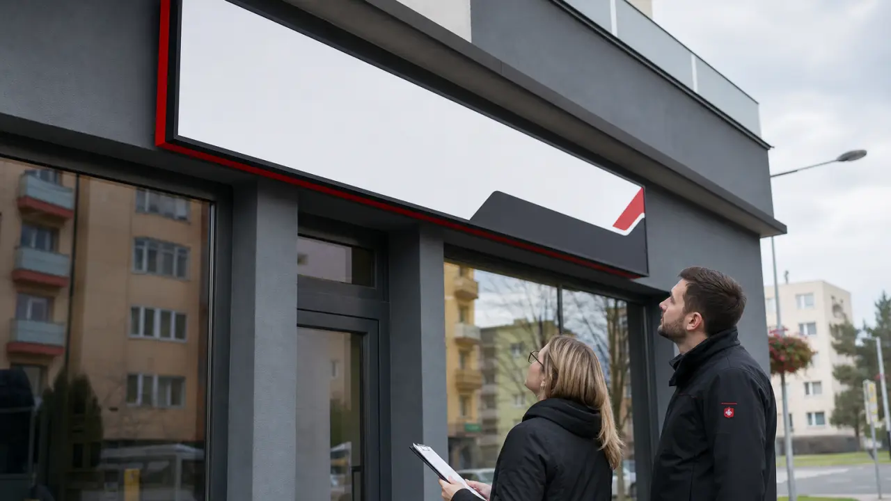 Reklamná tabuľa na prevádzku z rôznych materiálov v exteriéri